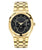 Goldfarbene Herrenuhr mit schwarzem Zifferblatt und Totenkopf-Design, Metallarmband