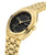 Goldfarbene Herrenuhr mit schwarzem Zifferblatt und Totenkopf, Metallarmband