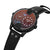 Police Herrenuhr, seitlicher Blick: schwarzes Gehäuse, Lederarmband und orange Zifferblatt