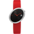 Armbanduhr mit elliptischem Gehäuse, rotem Lederband und schwarzem Zifferblatt