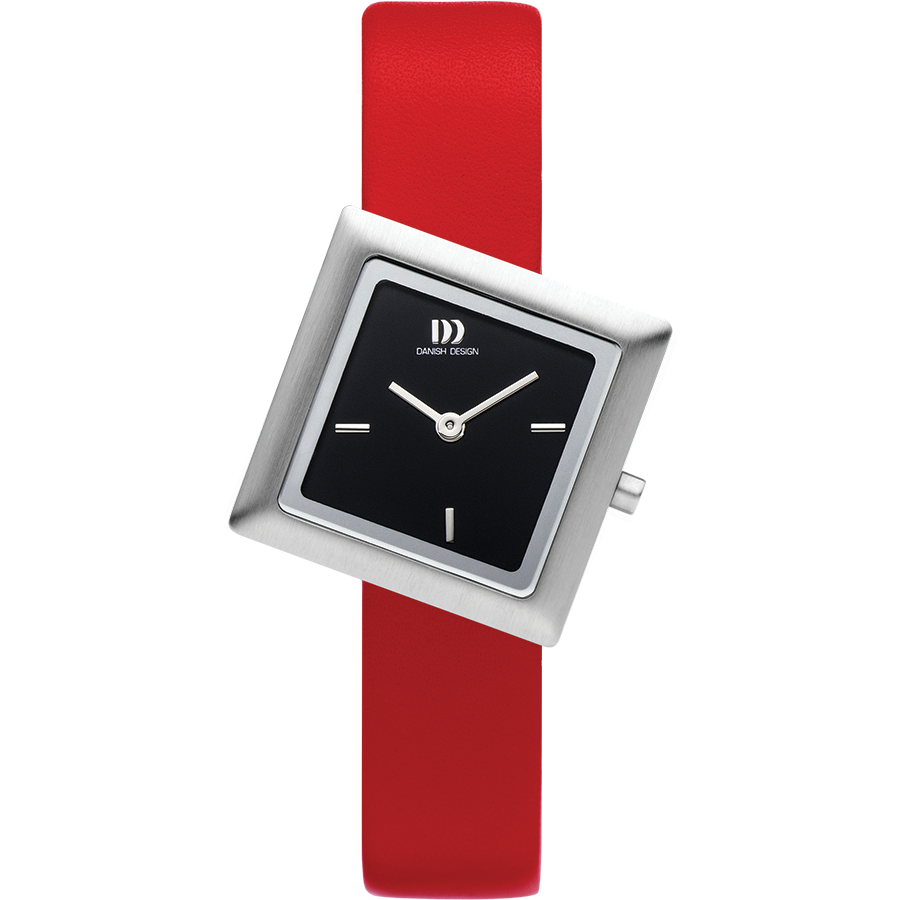 Danish Design Tilt Damen-Armbanduhr: rotes Lederband, schwarzes Viereckzifferblatt
