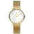 Goldfarbene Damenarmbanduhr mit rundem Zifferblatt und Milanaise-Armband, Mineralglas