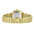 Damenuhr-Rückseite: goldfarbenes Metallgliederarmband mit Schließe und Gravur