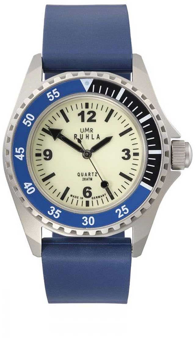 Herren-Kampfschwimmeruhr mit blauem Silikonarmband und weißem Zifferblatt