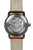 Herrenarmbanduhr mit sichtbarer Mechanik auf grauem Gehäuseboden und Lederband