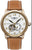 Bracelet de montre pour homme avec cadran blanc, bracelet en cuir marron et lunette dorée