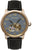 Montre homme : cadran bleu et doré, bracelet en cuir noir, balancier apparent