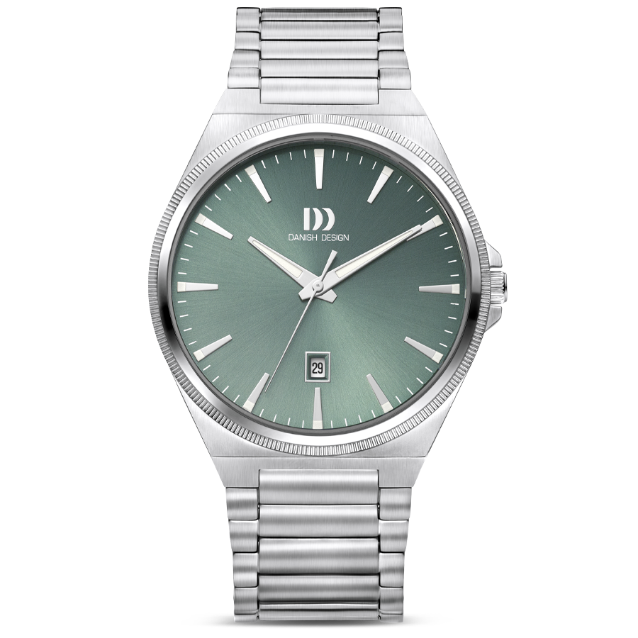 Danish Design Herrenuhr mit salbeigrünem Zifferblatt, Datumsfenster und Metallarmband