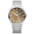 Herrenuhr mit braunem Zifferblatt, Datumsfenster und silbernem Metallarmband