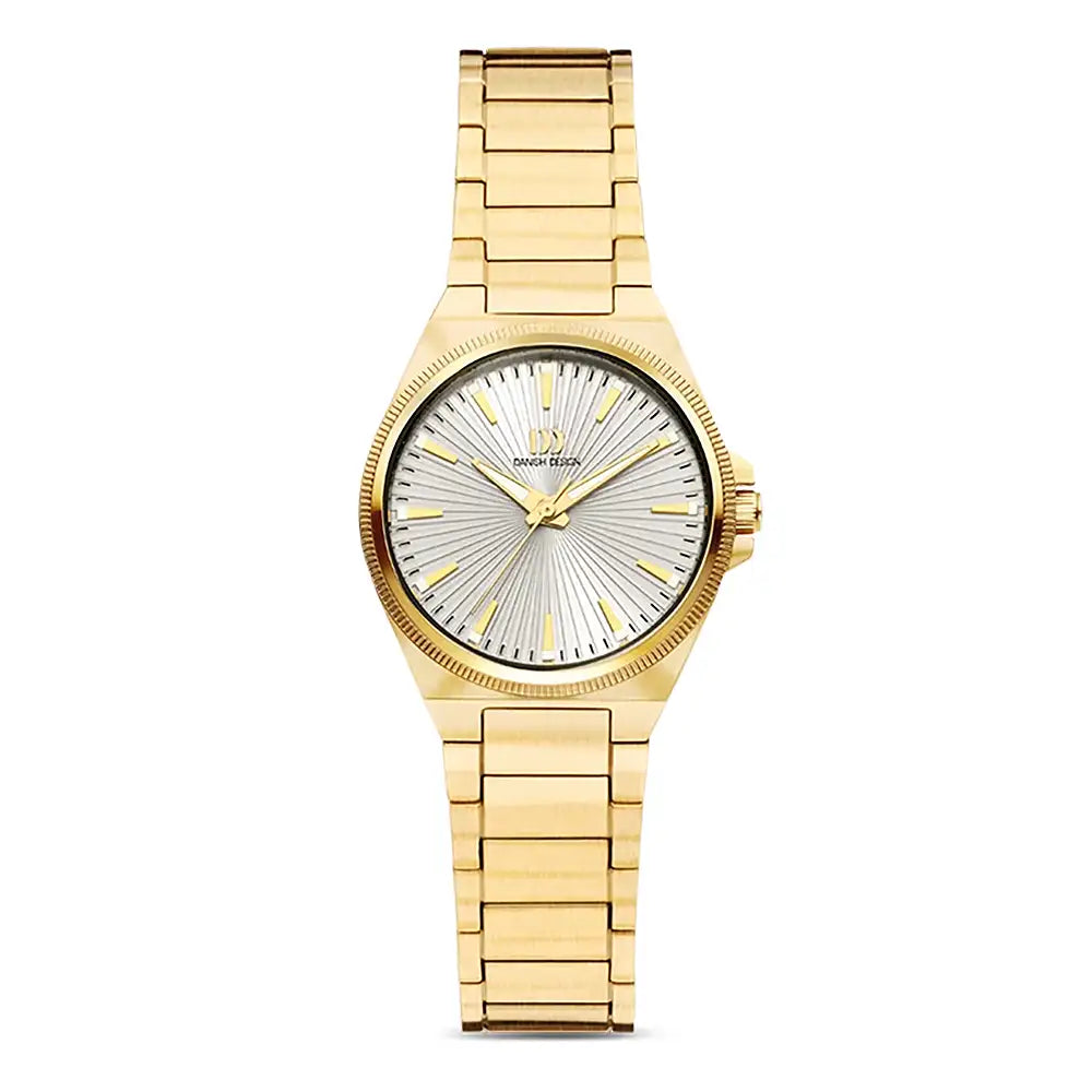 Damenuhr von Danish Design mit goldfarbenem Metallband und weißem Zifferblatt