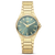Damenuhr: goldfarbenes Metallarmband, salbeigrünes Zifferblatt mit Indexen