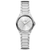 Silberne Damenarmbanduhr mit rundem Zifferblatt und feinem Strahlenmuster, Metallband