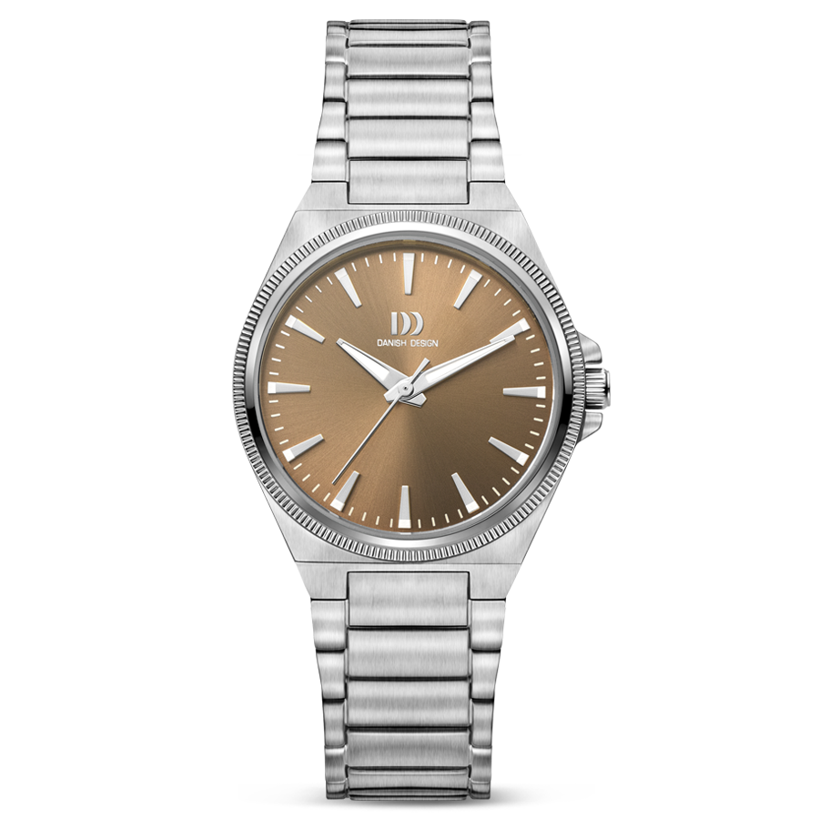 Danish Design Damen-Armbanduhr, silbernes Metallarmband, haselnussfarbenes Zifferblatt