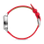 Uhrgehäuse seitlich mit Krone und rotem Lederarmband