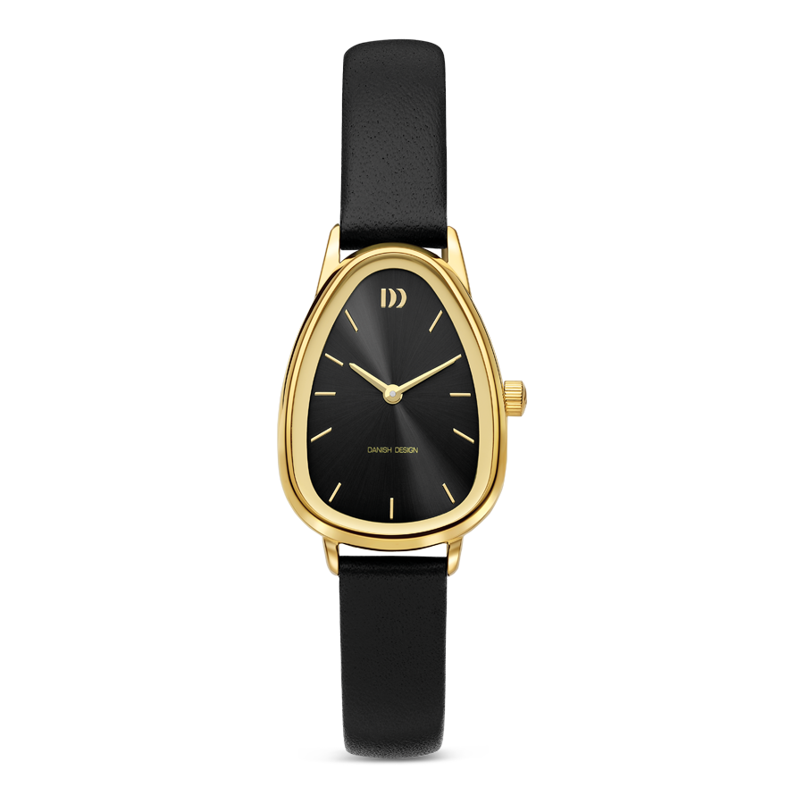 Danish Design Damenarmbanduhr mit schwarzem Lederarmband und schwarzem Zifferblatt