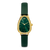 Damenuhr mit grünem Lederarmband und goldfarbenem Gehäuse, rundes Zifferblatt