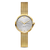 Goldfarbene Damenuhr mit Milanaise-Armband und weißem Zifferblatt mit Wellenmuster