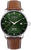 Montre-bracelet pour homme avec cadran vert, bracelet en cuir marron et affichage de la date