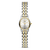 Damenuhr mit ovalem bicolor-Edelstahlgehäuse, weißem Zifferblatt und Gliederarmband