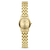 Damenuhr mit ovalem goldfarbenem Metallarmband und Zifferblatt mit Stundenmarken