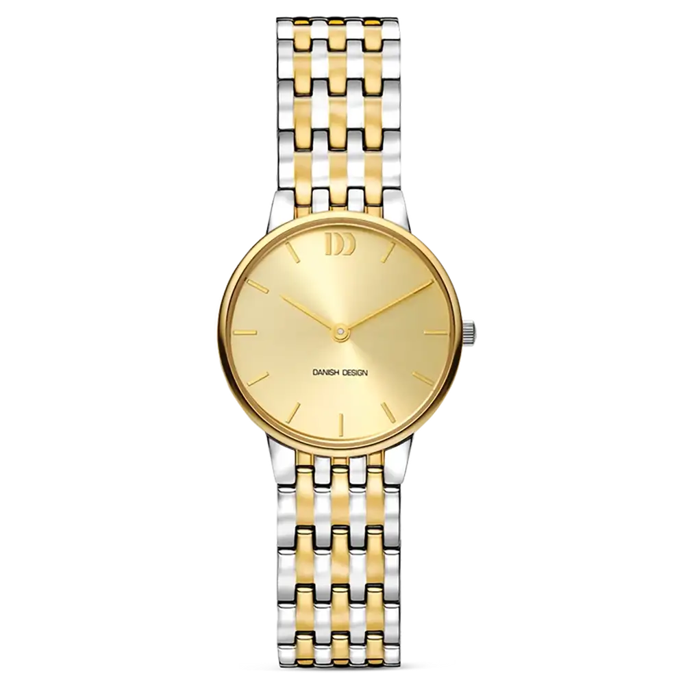 Danish Design Celeste Damenarmbanduhr mit rundem goldenem Zifferblatt und Bicolor-Edelstahlband