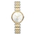Damenarmbanduhr mit weißem Zifferblatt und zweifarbigem Edelstahlband, rundes Gehäuse