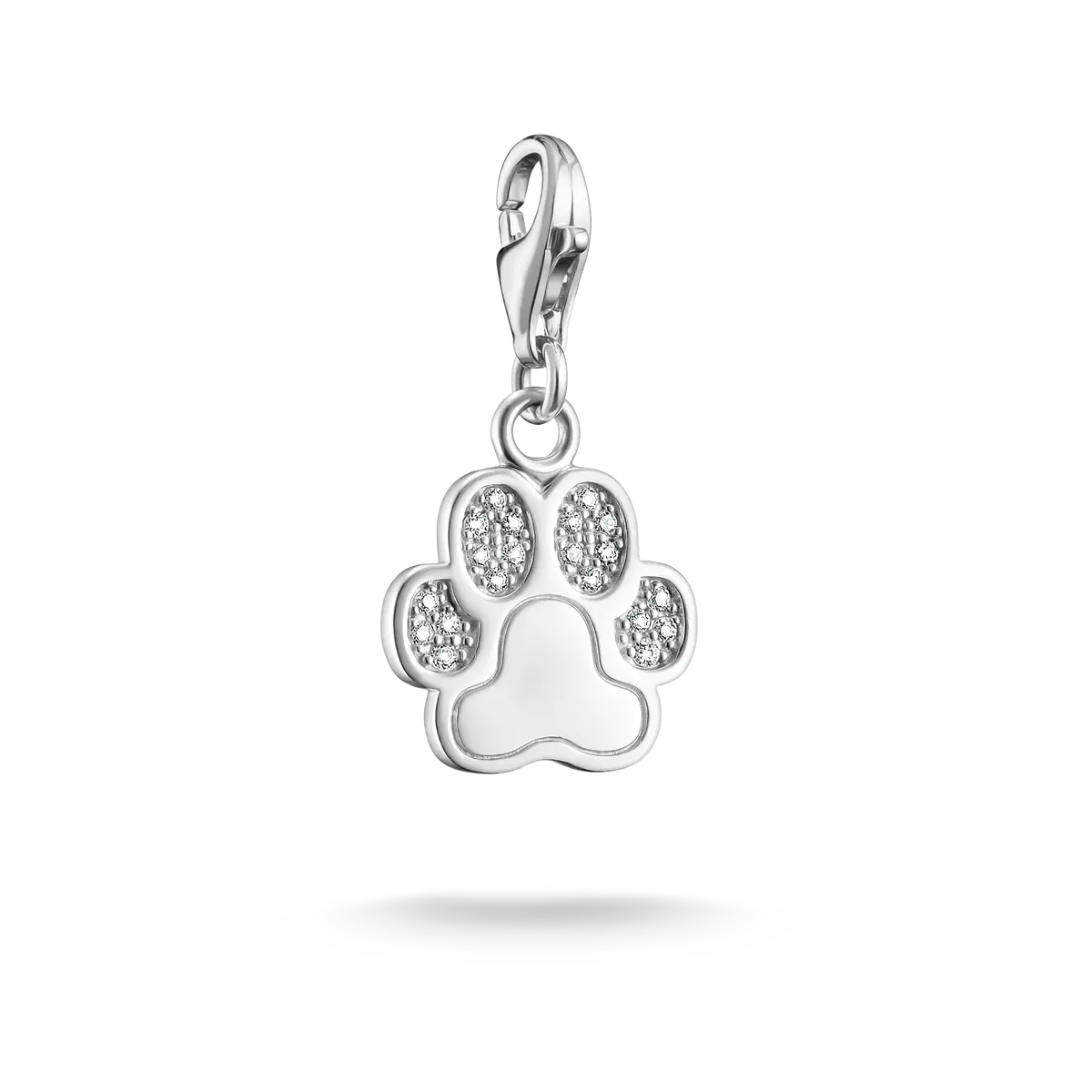 Silberner Charm-Anhänger in Pfotenform mit funkelnden Steinen, 925 Sterlingsilber