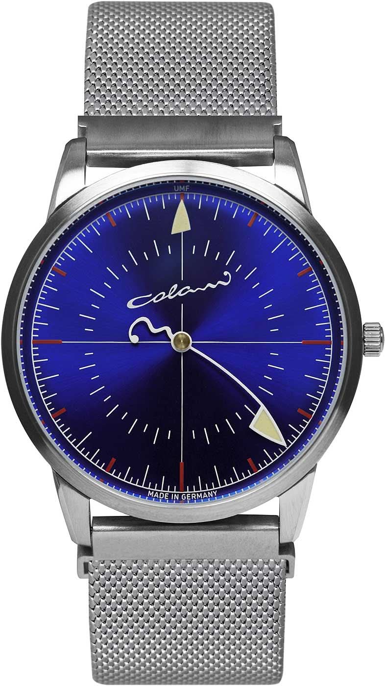 Montre pour homme avec bracelet en maille argentée et cadran bleu, trois aiguilles