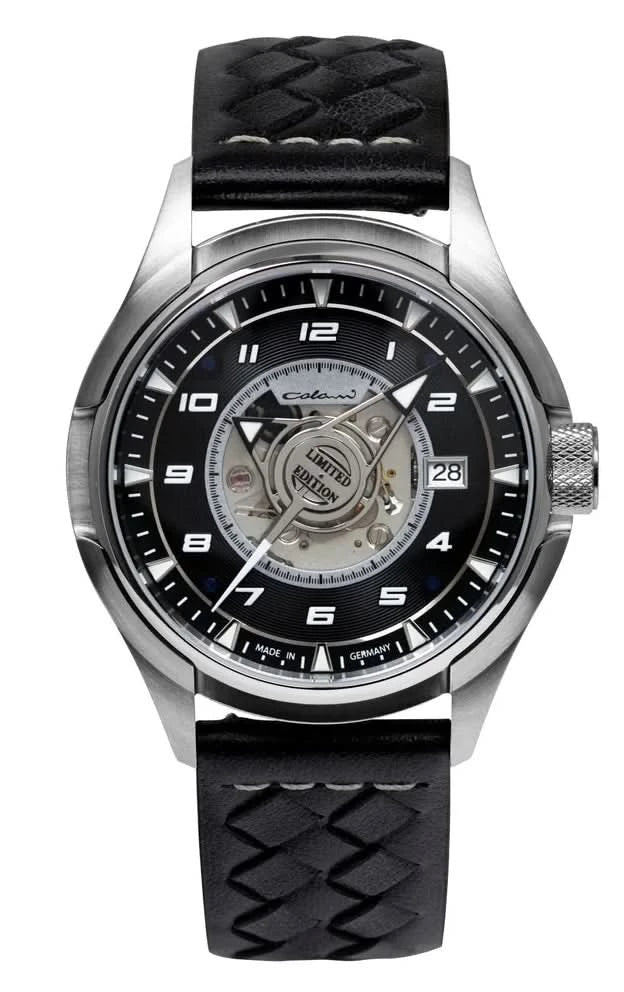 Montre bracelet pour homme avec boîtier argenté, cadran noir et bracelet en cuir noir, date 28