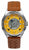 Herrenuhr mit braunem Lederarmband, gelbem Zifferblatt und sichtbarer Datumsklappe
