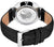 Montre homme avec fond rond en acier inoxydable, bracelet en cuir noir et boucle ardillon
