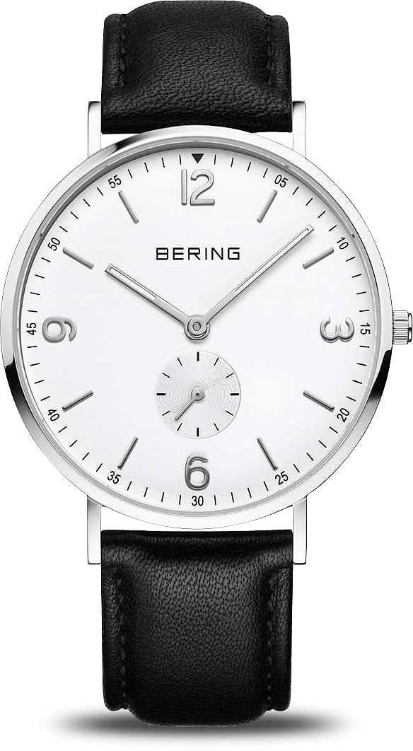 Montre homme avec cadran blanc et bracelet en cuir noir