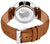 Rückseite der Herrenarmbanduhr mit silbernem Gehäuse und braunem Lederband.