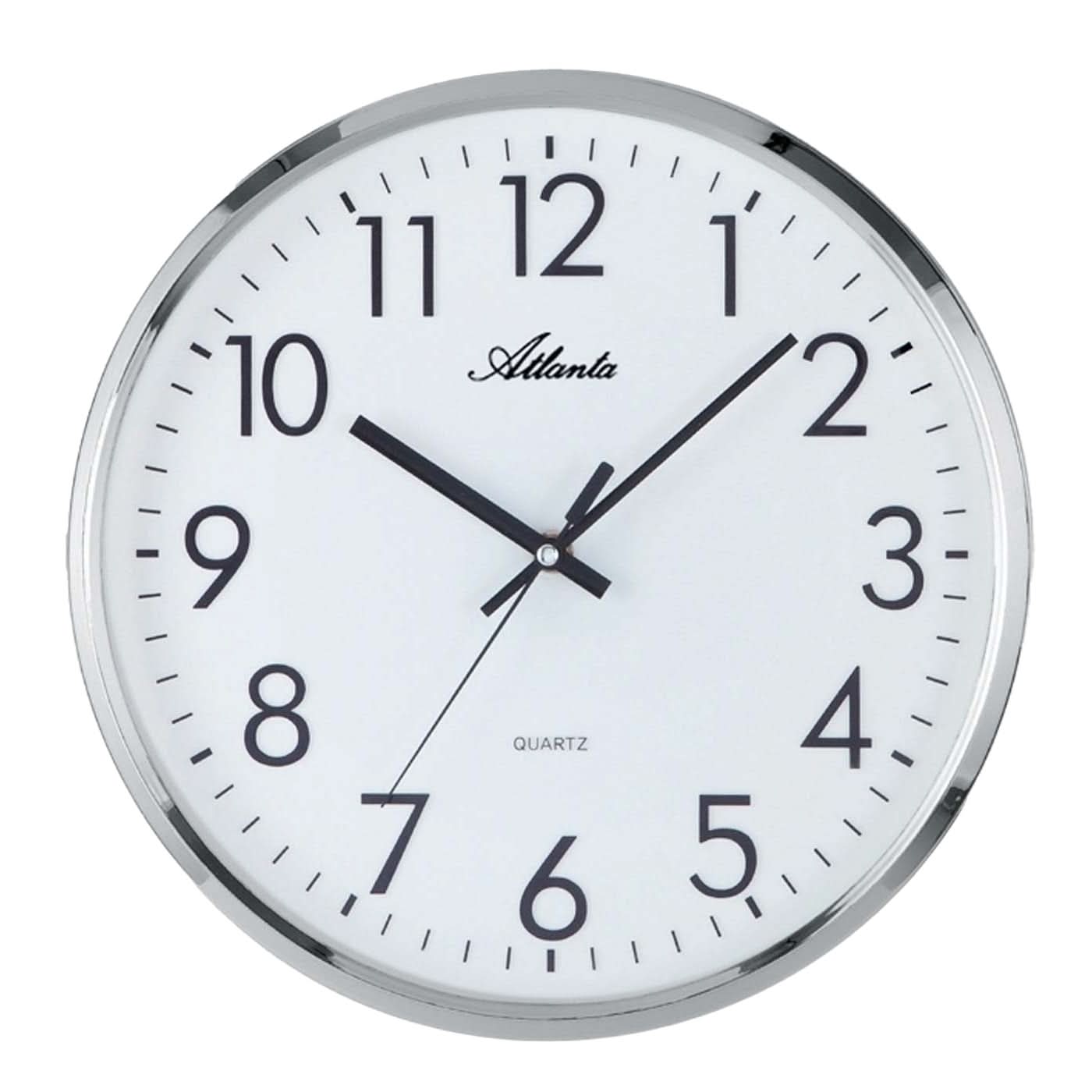 Horloge murale Atlanta avec cadran blanc, chiffres arabes et aiguilles noires