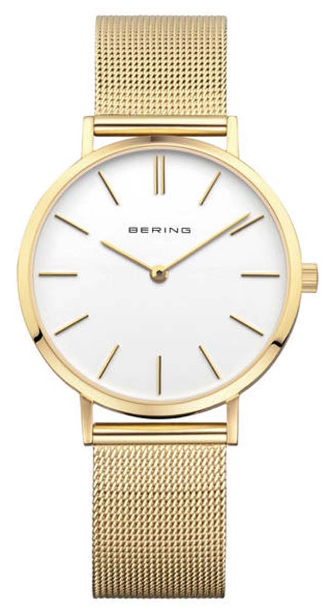 Montre pour femme avec cadran blanc et bracelet milanais doré