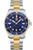 Herrenarmbanduhr mit blauem Zifferblatt, bicolor Lünette, Stahl/Goldfarben, Datum