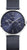 Damenuhr mit blauem Zifferblatt, silbernem Gehäuse und dunkelblauem Milanaise-Armband