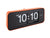 Horloge murale orange avec chiffres rabattables, double affichage 10:10, façade noire