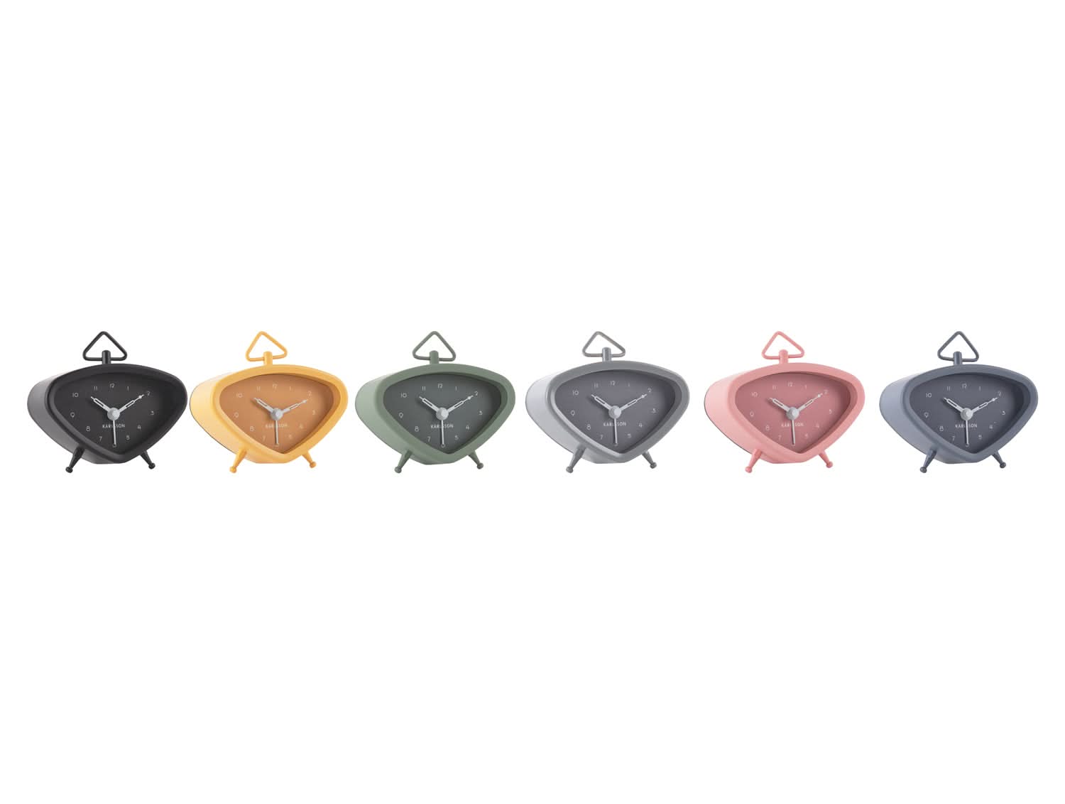 Mini-réveil triangulaire, lot de 6, multicolore : noir, marron, vert, gris, rose, bleu