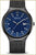 Montre homme avec cadran bleu, boîtier noir et bracelet milanais noir