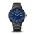 Bering Solar Armbanduhr frontal: blaues Zifferblatt, dunkles Gehäuse, Metallarmband