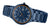 Montre bracelet homme de face avec cadran bleu, lunette orange et bracelet en métal