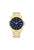 Tommy Hilfiger Herrenarmbanduhr mit blauem Zifferblatt, goldfarbenem Edelstahlband und Quarzwerk