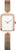 Bering Montre Femme : boîtier carré couleur or rose, cadran blanc, bracelet milanais
