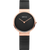 Bering Damenuhr mit schwarzem Zifferblatt, roségoldenem Gehäuse und Milanaise-Armband