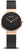 Montre pour femme avec cadran noir, boîtier or rose et bracelet milanais noir