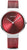 Montre pour femme avec cadran rouge, boîtier argenté et bracelet en maille rouge