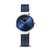 Damenarmbanduhr mit blauem Zifferblatt, silberfarbenem Gehäuse und blauem Milanaise-Armband