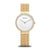 Damenuhr Bering mit rundem weißem Zifferblatt, goldenem Mesh-Armband, goldfarbener Lünette