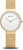 Montre pour femme avec bracelet milanais doré, cadran blanc et lunette